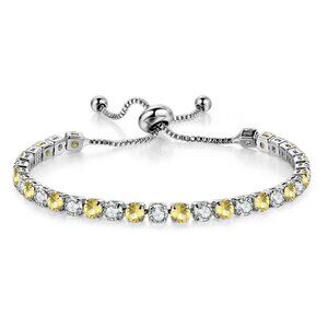 18K White Gold 2ct Yellow Topaz Womens 1ct Diamond Gemstone Tennis Bracelet NEW